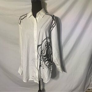 Desigual White and Black Button Down Cotton Shirt